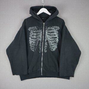 Cropp Embelissed studded Skelete Ribs Faded Distressed Hoodie Womens Large